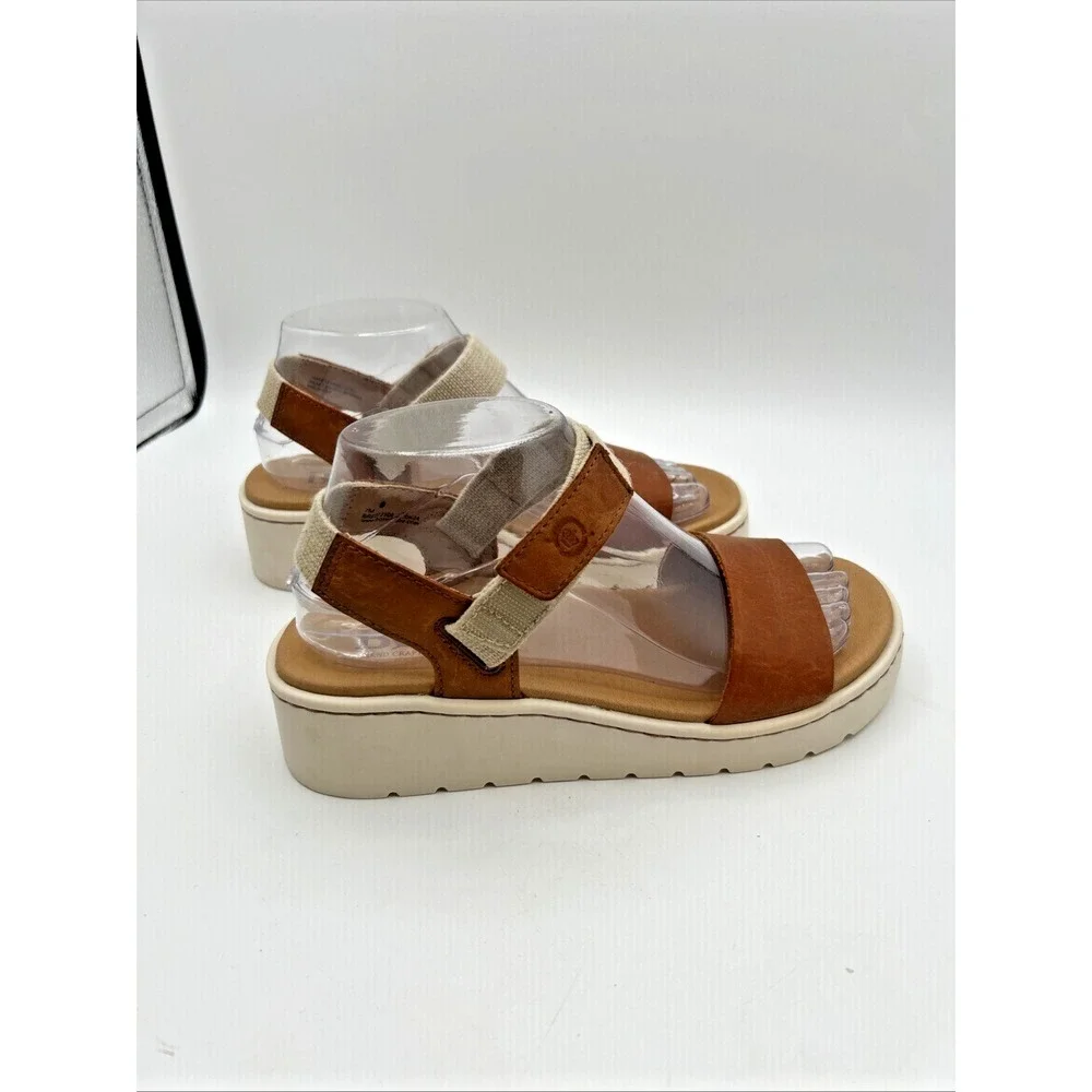 Born Kyla Leather Platform Sandals Womens 7 Brown Meerkat Brown Elastic Ankle